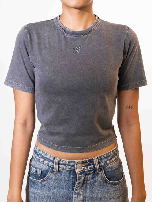 Smoke Embroidered Crop Tee